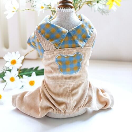 Thin Dog Jumpsuit Pet Clothes Spring Summer Cotton Plaid Splicing Cute Dogs Clothes For Small Dogs Poodle Cat Overalls Coats