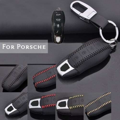 For Porsche 911 Boxster Cayenne Cayman Macan Panamera 4 Button Top Layer Leather Smart Remote Car Key Case Cover Accessories