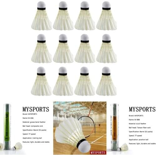 MYSPORTS Badminton Resistant Goose Feather Flight Stability Training Practice 12 Packs for Training Game Durable Balls
