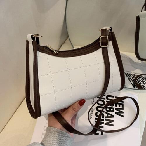 2021 Spring Fashion Handbags For Women Pu Leather Shoulder Female Bag Plaid Prints Ladies Crossbody Bag Solid Color Baguette Bag