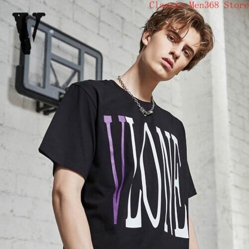 VLONE short-sleeved female purple couple loose high street style big V trend T-shirt mens trend