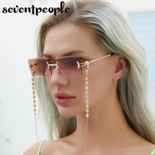 Rectangle Rimless Sunglasses With Chain Women 2021 Fashion Frameless Square Sun Glasses For Female Metal Frame Shade Eyewear