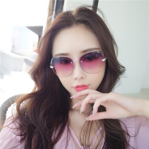 DENISA Luxuxry Brand Rhinestone Sunglasses Women 2019 Gradient Rimless Sunglasses Ladies UV400 Glasses Shades For Women G31254