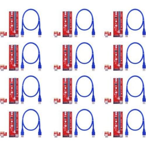 12Pcs VER007S PCI-E Riser Card 007S PCIE 1X to 16X Extender 15Pin SATA Power 60CM USB 3.0 Cable for BTC LTC Mining Miner