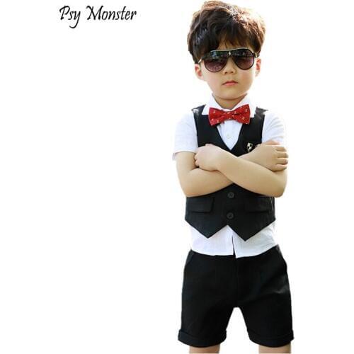 Boys Formal Dress Tuxedo Suits kids Weeding Sets Vest Pants 2pcs Kids Costumes Children Performance Clothing Birthday Suit F124
