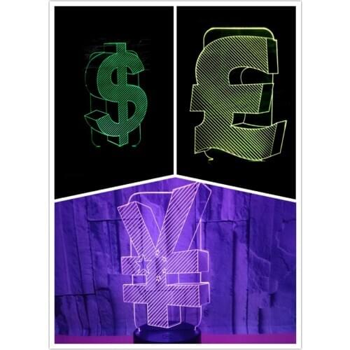2018 Creative 3D Monetary Symbol Night Light 7 Colors Gradient Dimmable Eye Protection Shop Money Symbol LED Table Lamp