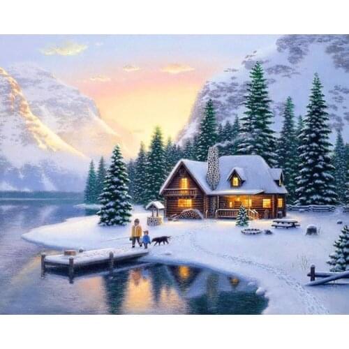 5D DIY Diamond Painting House, Winter Snow Embroidery, Round Recumbent DIY Diamond Carving Kit Diamond Painting