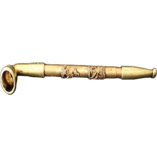 Antique pure brass pipe, dragon and Phoenix show auspiciousness, pipe and tobacco collection
