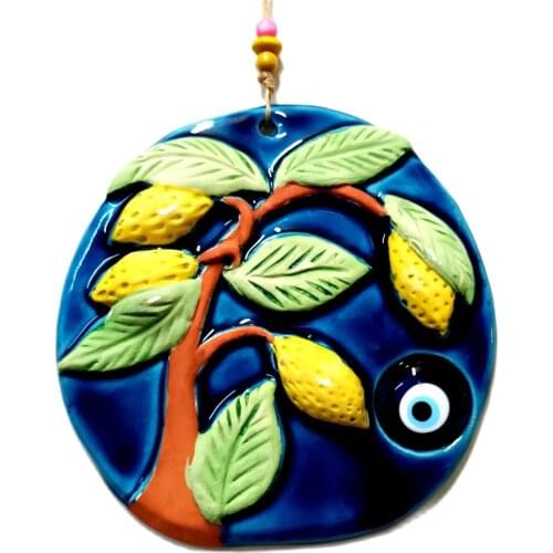 Evil Eye Beaded, Ceramic, Turquoise Color Lemon Wall Decor
