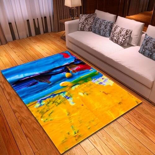 Home Decor Parlor Area Rug Bedroom Rug Individuality Oil Painting Childrens Crawling Playmat Bedside Flannel Living Room Carpet