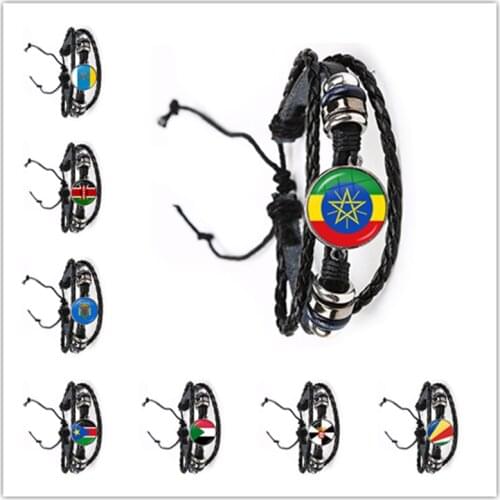 Ethiopia,Islas Canarias,Kenya,Sudan,Madeira,Melilla,South Sudan,Ceuta,Seychelles National Flag Leather Bracelet Jewelry Gift