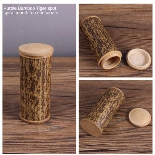 Tea canister tea canister portable sealed bamboo canister travel packing tea Purple bamboo tiger spot spiral mouth tea canister