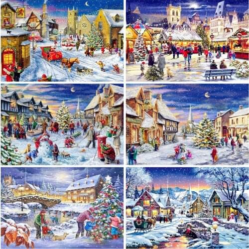 EverShine Diamond Painting House 5D Full Square Diamond Embroidery Street Picture Rhinestones Mosaic Christmas Decor For Home