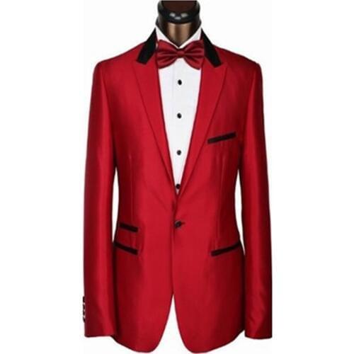 Custom Made to Measure Red Tuxedo Jacket, Bespoke Tailor Red Black Tuxedo jacket + black collar & pocket edge + black pants