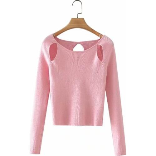 Short knitted slim sweater women long sleeve o neck slim sexy sweater autumn sexy knitwear short hollow out sweater