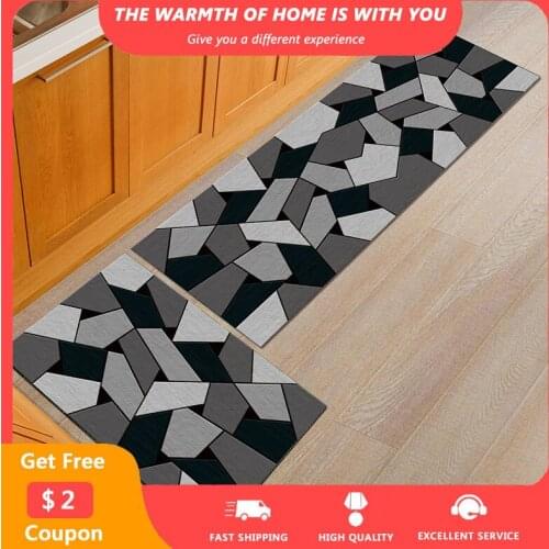 2PCS Non-slip Kitchen Mats Geometric Print Area Rugs Bedroom Bathroom Balcony Floor Entrance Doormats Water Absorption Carpets