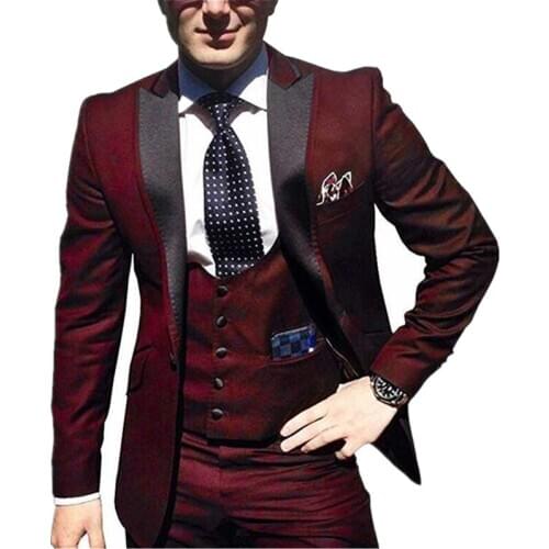 Handsome Groomsmen Peak Lapel Groom Tuxedos Wedding Dress Men Suits Blazer Prom Dinner (Jacket+Pants+Tie+Vest) A758