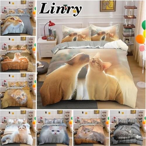 Cute Baby Cat Duvet Cover Set Pet Animal Printed 3D Bedding Set King Queen Double Twin Single Size Home Textile Dropshipping