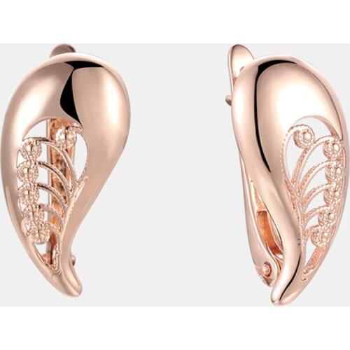 Fashion Women 585 Rose Gold Color Irregular Pattern Drop Earrings