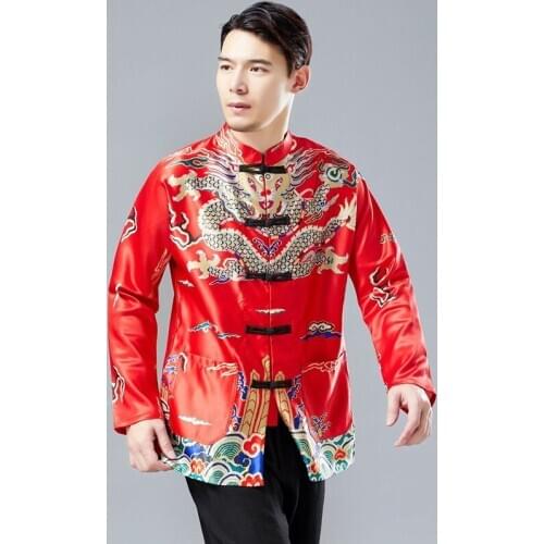 Chinese MenS Blouse Tang Suit Print Dragon Traditional Culture Chinese Style New Year Clothes For Man Tops Clothing KK3230