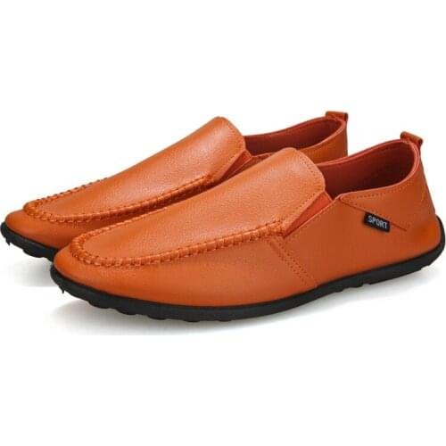 2021 Spring Autumn New Street Style Mens Leather Casual Shoes Breathable Slip-on Flat Loafers with Platform Non-slip for Daily