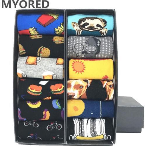 MYORED 12pairs/Lot multi-colored dog fish socks cute animal pattern argyle warm wedding gift crew socks business sock NO BOX