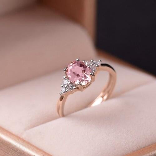 The New Copper Jewelry Pink Princess Zircon Ring Oval in Europe And America Simulation Diamond Engagement Rings