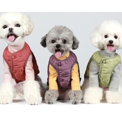 Puppy Dog Clothes Autumn And Winter Clothes Pet Vest Double-Breasted Quilted Cotton Coat Teddy Yorkshire Small Dog Clothes