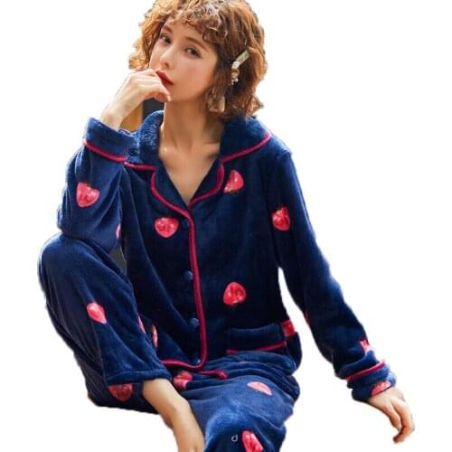 Autumn Winter Warm Flannel Women Pyjamas Sets Thick Warm Velvet Sleepwear Pajamas Set Homewear Nightie