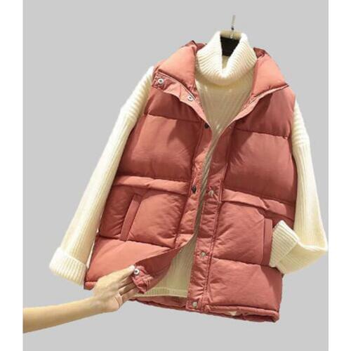 Autumn Winter Womens Solid Loose Vest Drawstring Stand Collar Long Vest Jacket Cotton Padded Womens Windproof Warm Waistcoat