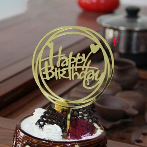 Hot Cake Letter Card Gold Insert Pole Acrylic Happy Birthday Cake Topper Hot Stamping Party DIY Decoration Cake Supplies