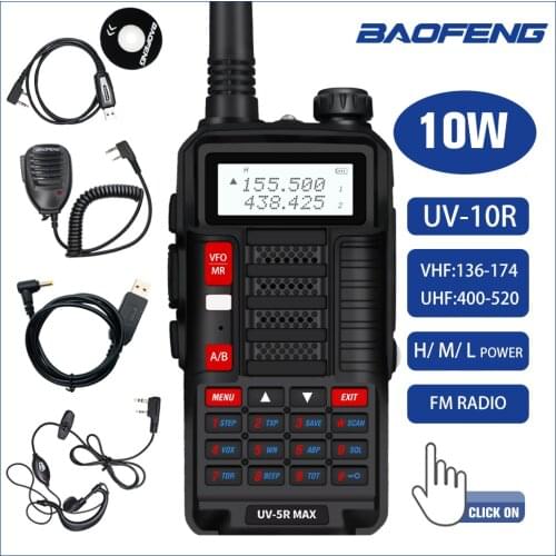 Upgraded Professional Walkie Talkie Baofeng UV-10R 10W Long Range Portable Dual Band VHF UHF Two Way CB Ham Radio USB Charging
