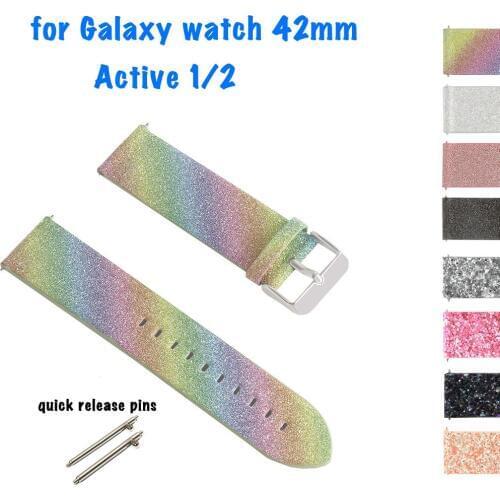 20mm Glitter Leather Watchband for Samsung Galaxy Active2 40mm 44mm Galaxy Watch 42mm Active 2 Bracelet Band Strap for Gear S2