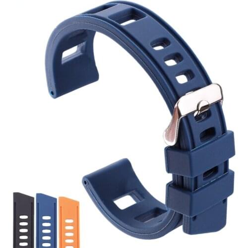 Rubber Watchbands Bracelet 20mm 22mm Orange Blue Black Women Men Waterproof Soft Silicone Watch Band Strap With Polished Buckle