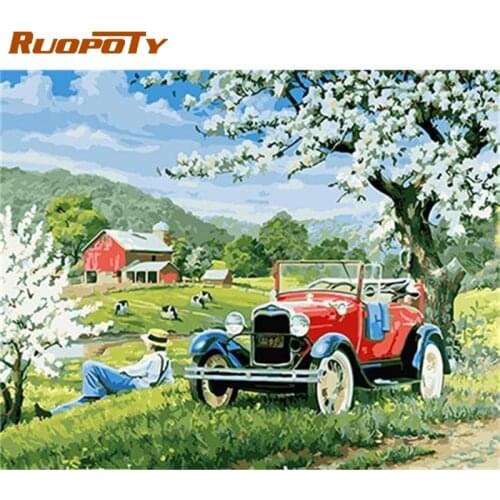 RUOPOTY Frame DIY Painting By Numbers Spring Tour 60x75cm Diy Acrylic Paint By Numbers Kit For Adult Modern Wall Art Picture Art