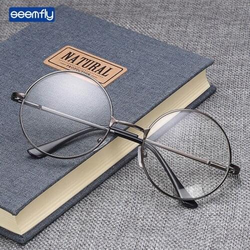 Seemfly Retro Round Myopia Eyeglasses Women&Men Metal Clear Lens Short-sight Eyewear Glasses Degree-1.0-1.5-2.0-2.5-3.0-3.5-4.0