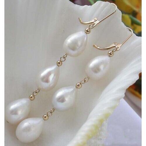 Natural Pearl Dangle Earrings,8-12mm White Color Rice Freshwater Pearl Earring,New Free Shipping