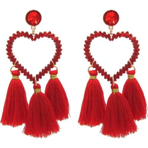ZA Oorbellen Bohemian Big Tassel Exaggerated Pendant Heart Earrings for Women Crystal Stone Earing Dangle Drop Ear