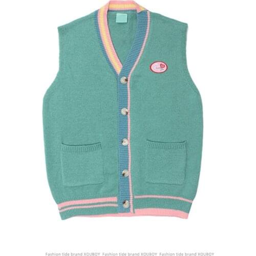 Chic Hong Kong Style Trend V-Neck Cardigan Sweater Mens New Tide Brand Street Retro Hip-Hop Loose Sleeveless Vest Sweaters O124