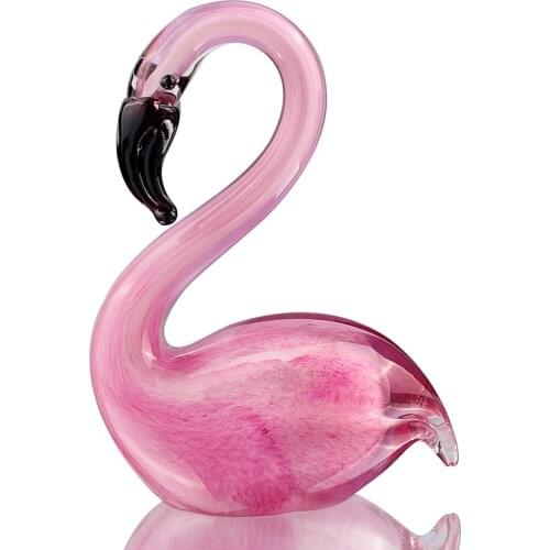 Art Glass Flamingo Figurine Hand Blown Animal Statue Keepsake Paperweight Decor Home Office Ornament Collectible Gift for Lady