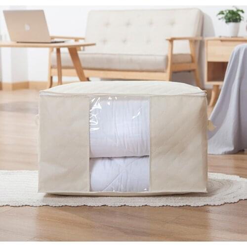 Non-Woven Fabric Clothing Storage Bag Home Cloth Quilt Folding Storage Box Clear Window Zipper Case Clothes Organizer Handles