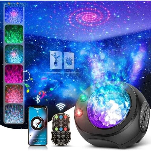 LED Starry Sky Projector Star Night Light Music Starry Water Wave LED Projector Light With Bluetooth Music Speaker Birthday Gift