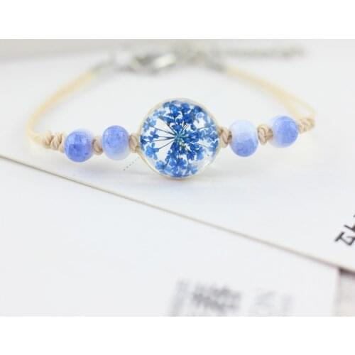 Bohemian Style Female Flower& Plant Specimen Bracelet Hand-woven Size Adjustable Glass Ball Girlfriends Gift Fashion Accessories