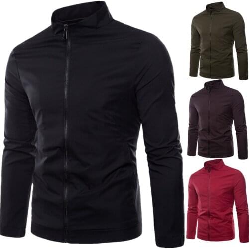 Spring Boys Coat Long Sleeve Black Jacket Stand Collar Plus Size Casual Jacket with Zipper Men Slim Fashion Solid Color Men Top