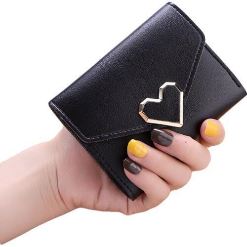 15PCS / LOT Vintage Simple Wallet Women Metal Heart Shape Short 3 Folds Small Wallet Purse Ladies Student Coin Purses