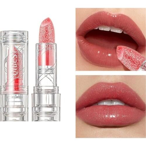 Waterproof Matte Mousse Smooth Camellia+VE Nude Lip Makeup Natural Moisturizing Lipstick Flash Diamond Color Change Lipstick
