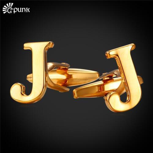 High Quality Cufflinks For Business Men Alphabet J Wholesale Gold/ color Trendy Jewelry Mens Gift Cuff Link C2040G