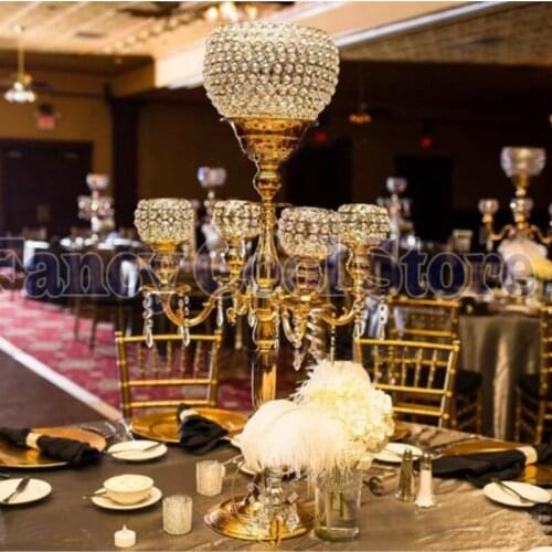 88cm Tall crystal Gold candelabras candle holder flower stand Table centerpiece Wedding Decoration