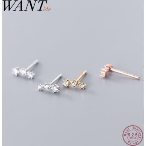 WANTME Real 925 Sterling Silver Fashion Korean Minimalist White Zircon Star Stud Earrings for Women Girl Birthday Jewelry Gift