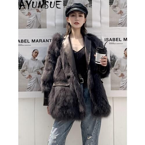 AYUNSUE Natural Fox Fur Coat Female Autumn Winter Clothes Women Genuine Sheepskin Leather Jacket Rea Fur Coat 2020 Ropa De Mujer